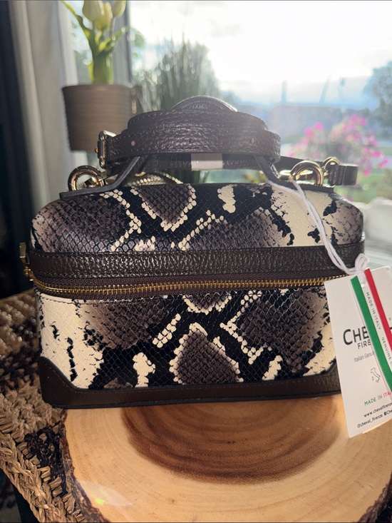 Cheval Firenze Handbags - Python-Texture Top Handle Crossbody Bag in Black and Cream